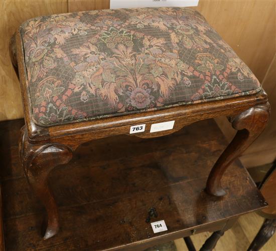 An 18th century style oak red walnut stool, W.56cm